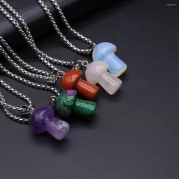 Pendant Necklaces 1pcs Natural Stone Mushroom Type DIY Men's And Women's Charm Necklace Ornaments 15x24mm Chain Length 60cm