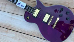 PurpleCustom chitarra elettrica, fiore viola, luce brillante, gioielli d'oro, stock, consegna veloce