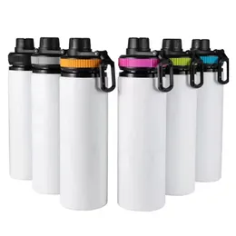 600ml 20oz sublimação em branco garrafas de água branca cantor camada copos de alumínio bebendo esportes ao ar livre canecas copos com tampas em 5 cores