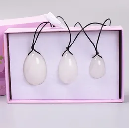 3PC Set Yoni Eggs Gift Box Set Natural Stone White Jade Drill Eggs Gemstone Crystal Ball Kegel Exercise Massage Pelvic Floor Muscle Vaginal Health Care Tools