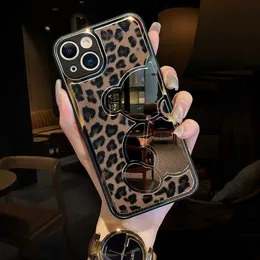 携帯電話のケースde luxo leopardo impresso couro hd espelho prova choque caso telefone para o iphone 14 13 12 11 pro max x 8 plus capa protetora J230421