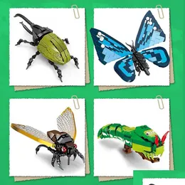 Blöcke Tiermodell Biene Schmetterling Cricket Heuschrecke Set Gebäude DIY Kinder Puzzle Zusammenbauen Spielzeug für Kinder Geschenke R230905 Drop Deli Dhkkn