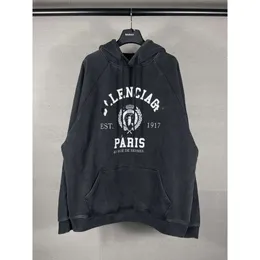 Tasarımcı Balencaigaity Hoodie Balanciaga High Street Moda Markası Paris 2023 Yeni B Home Heat Endüstri Eski Taç Buğday Kulak Baskı Kapşonlu Sweater Unisex