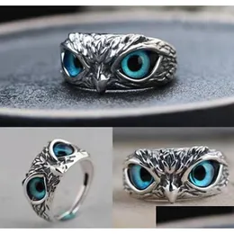 Band Rings Wholesale 20Pcs Owl Ring Eyes Sier Plate Rings Vintage Men Women Punk Rocker Cool Drop Delivery Jewelry Ring Dhte4