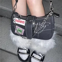 Вечерние сумки Haex y2k Женская сумочка тренд Harajuku Chains Bolso Mujer модная эстетическая лоскутная лоскутная швоя мешки с плечами.