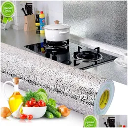 Wall Stickers Kitchen Oil-Proof Waterproof Aluminum Foil Cabinet Stove Der Self Adhesive Sticker Diy Wallpaper Decor Drop Delivery H Dh9Fn