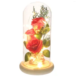 Dekorativa blommor glas rose skrivbord gåvor alla hjärtans artificiell lampa borosilikat täcker evig blomma