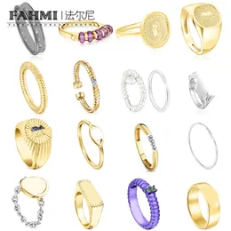 FAHMI Fashionable high-end open full diamond double open pearl plain ring wide version narrow version Special gifts for Mother Wife Kids Lover Friends