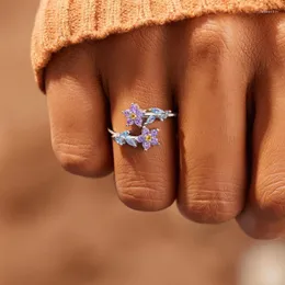 Klusterringar romantisk lämna blomma öppen ring för kvinnor uttalande koreansk stil geoemtriska smycken justerbar finger anillos de mujeres