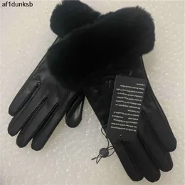 Gglies luxe merk lederen handschoenen en wollen touchscreen konijn koude resistent warme schapenvacht afscheid vinger