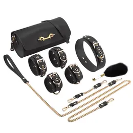 Sexy Fesseln Drum Bag SM Kit Bondage Gear Echtes Leder BDSM Set Erotikspielzeug Handschellen für Frauen Paare Spiele für Erwachsene