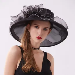 Modedesigner-Damen-Organza-Hüte mit Krempe Bucket Hat Womens Kentucky Derby Organza Cap Wedding Headwear
