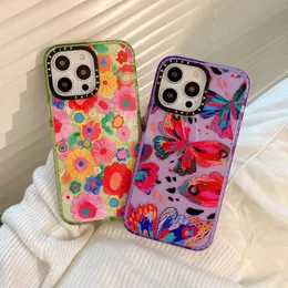 Mobiltelefonfodral Casetify Art Butterfly Fresh Flowers Glitter Case For iPhone 14 13 11 12 Pro Max Luxury Colorful stockproof Acrylic Clear Cover J230421