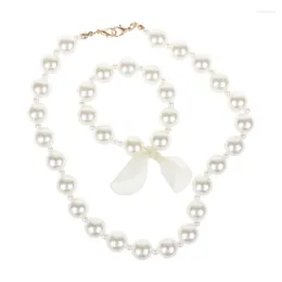Chains Fashion Kids Romantic Pearl Jewelry Set For Children Simulated Bead Necklace Bracelet Little Girl's Birthday Party Toys