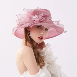 Designer Ladies Dress Wedding Organza Bucket hats Flower Church Hat kentucky Derby Organza Lady Fashion Headwear Elegant Summer Beach Sun Cap