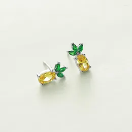 Stud Earrings 925 Sterling Silver Crystal Fruit Pineapple Women Solid Fine Jewelry Brincos