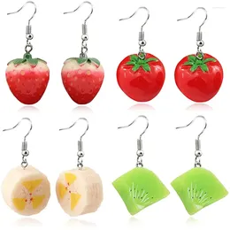 Orecchini pendenti Yungqi Resina creativa Carino Fragola Pomodoro Banana Kiwi Orecchino Stereo Simulazione Frutta Per Le Donne Ragazza Brincos