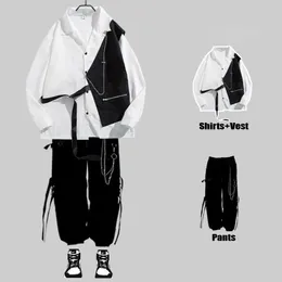 メンズトラックスーツHouzhou Techwear Sets Cargo Pants Shirt Kit Long Sleeve Shirts Korean Streetwear Hip Hop Harajuku Spring 230422