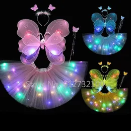 LED Swordsguns Dzieci Costume Props Dziewczęce skrzydła zabawki Luminous Butterfly Dekoracja Magic Stick Performance spódnica 231123