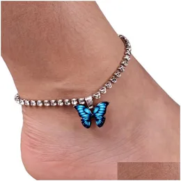 Anklets Beach Accessories Crystal Lozenge Anklet For Women Wholesale Bohemian Vintage Ancle Sandals Ankle Bracelet Chain Jewelry Drop Ot4Ky