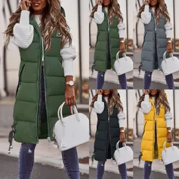 Womens Vests Sleeveless Long Tank Top Jacket Solid Color Zipper Hoodie Coat Loose Fashion Casual Winter Warm 231122