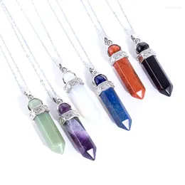 Hänge halsband naturlig sten kristall kvarts pärlor hexagonal pendel reiki healing stenar lazuli opal amulet halsband