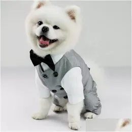 Cão vestuário animal de estimação festa de aniversário traje smoking terno para pequeno médio grande raça colete formal com gravata borboleta cavalheiro drop entrega home dhkgp