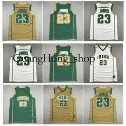 GH St. Vincent Mary School Irish High Lebron James Basketball Jersey Mitch and Ness Throwback Gold White Green Size S-XXL