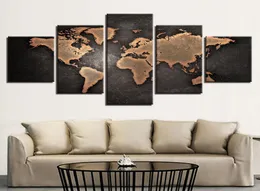 5 peças arte em tela grande mapa retrô mapa do mundo dourado pôster e impressão pintura em tela imagem arte de parede para sala de estar decoração de casa8722319