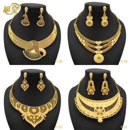 Bröllopsmycken uppsättningar Xuhuang France Luxury Gold Plated smyckesuppsättning för kvinnor Dubai Bridal Wedding Halsband och örhängen Set African Choker Party Gift 231123