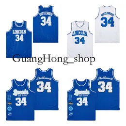 GH 34 Jesus Shuttlesworth Ray Allen Lincoln Oyun Film Film Film College Basketball Jersey White Blue Size S-XXL