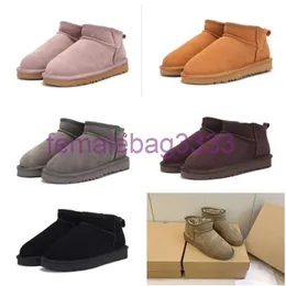 Femmes à la mode Mini bottes de neige en peau de mouton en peluche fourrure garder des bottes au chaud avec sac à poussière de carte court G5854 doux confortable chaussures décontractées beaux cadeaux chaussures de créateur