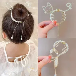 Hair Accessories Blue Red Butterfly Bun Ponytail Buckle Holder Clips Elegant Hairpin Hanging Pearl Tassel High Claw For Women