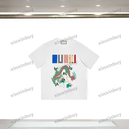 xinxinbuy Herren Designer T-Shirt Chinesischer Drache Briefdruck Kurzarm Baumwolle Damen Schwarz Weiß Blau Grau XS-2XL