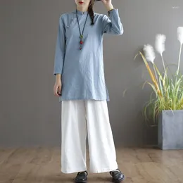 민족 의류 전통적인 중국 여성 Cheongam Top Long Sleeve Mandarin Collar Tang Suit Hanfu Womens Tops and Blouses 2023 10406