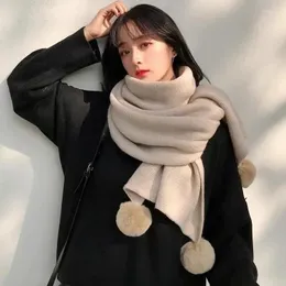 Eşarplar Koreli Moda Kadın Kawaii Bobbles Düz Renk Kalın Eşarp Kış Rahat Rüzgar Geçirmez