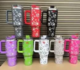 40oz Cat Dog Claw Paw Tumbler med handtag lock halm rostfritt stål Big kapacitet Ölmugg lasertryck vattenflaska vakuum isolerad utomhus camping kopp ny