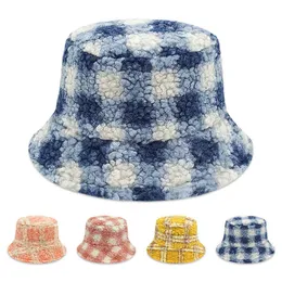 Gradient Lamb Wool Fisherman Hat Autumn and Winter Thocked Warm Hat Children's Checkered Lamb Plush Basin Hat 231015