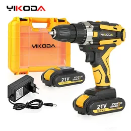 Electric Drill Yikoda 1216821V trådlös laddningsbar skruvmejsel Litiumbatteri Hushåll Multifunktion 2 Speed ​​Power Tools 231123