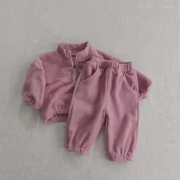 Kleidungssets für Kinder, Jungen und Mädchen, Winter-Set mit halbem Reißverschluss, Stehkragen, Pullover, Oberteil, Hose, Fleece