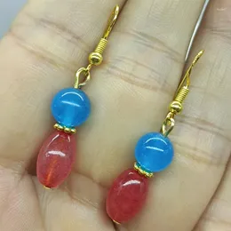 Dangle Earrings Charming 8mm Blue Sapphire Round Beads & 8x12mm Red Ruby Rice Fashion Women's Jewelry Gifts