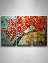 Quadro esticado pronto para pendurar 100 pintado à mão árvore abstrata paisagem faca moderna pintura a óleo 3 peças conjunto decoração de casa 002298s4271562