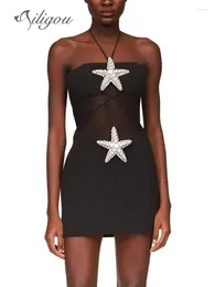 Casual Dresses Ailigou 2023 Women's Strapless Sexy Backless Diamond Starfish Mesh Mini Tight Bandage Dress Elegant Celebrity Party