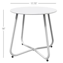 スチールパティオサイドテーブル、耐候性のある屋外の丸いエンドテーブル、白