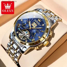 Wristwatches OLEVS 9910 Automatic Mechanical Watch for Men Luxury Skeleton Men's Wristwatches Stainless Steel Waterproof Original Man WatchQ231123
