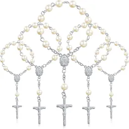 Beaded 30Pcs Baptism Rosary Beads Finger Rosaries Faux Pearls Favors Christening Communion 230422