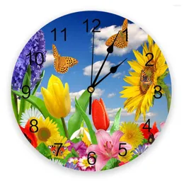 Wall Clocks Flower Bush Sunflower Lavender Clock Home Decor Silent Modern Design Living Room Digital