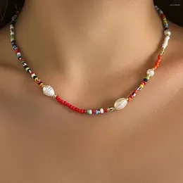 Choker koreansk mode färgglada söta utsädespärlor kedjehalsband för kvinnor simulerade pärlor pärlor krage smycken