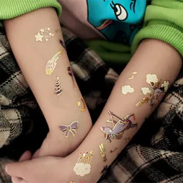 Temporary Tattoos 5pcs Gold Unicorn Sticker Cartoon for Kids Face Children Body Fake Makeup Waterproof Stickers 230422