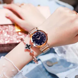 روماني Starry Sky Watch Women Lazy نفس النمط المغناطيس Mesh Belt Quartz مقاومة للماء 2019 شباب فاخر الأزياء الجديدة